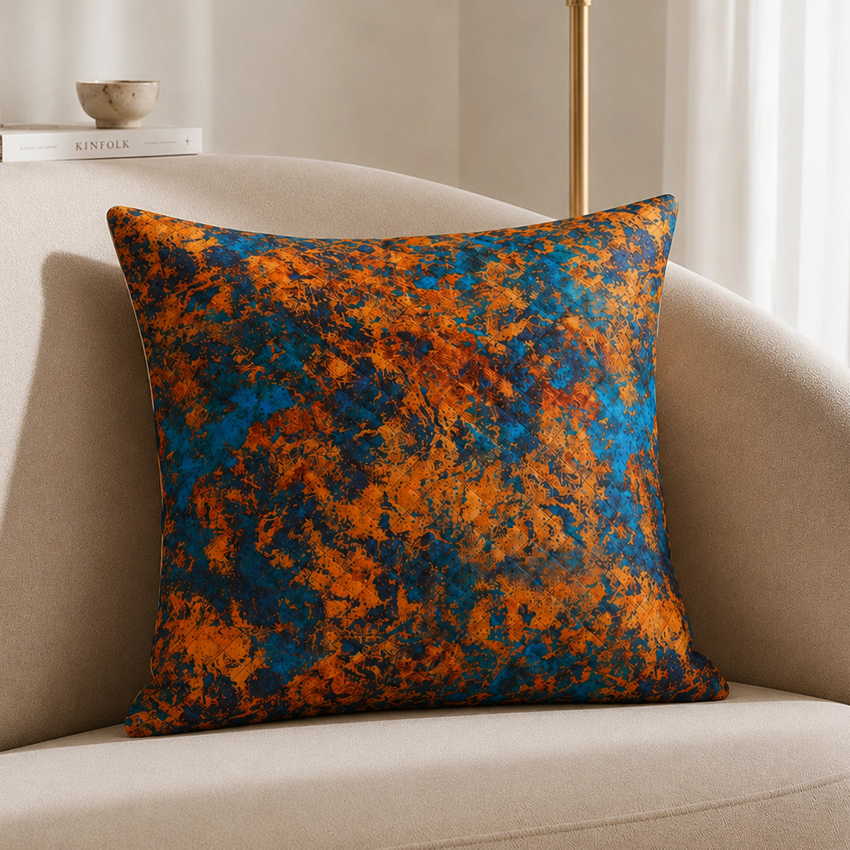 Abstract Pattern Quilted Cushion Cover (Turquoise & Mustard)