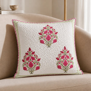 Ombre Berry - Hand Block Print Quilted Cushion Cover (Pink)