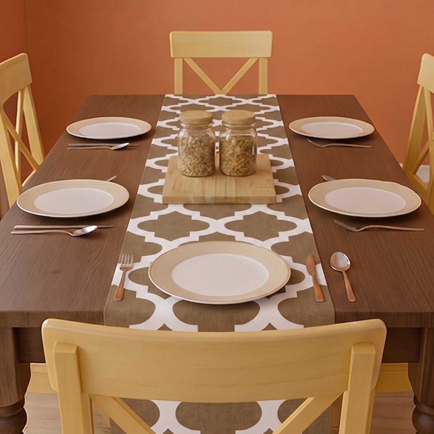 Imprimer Quatrefoil - Printed Dining Table Runner (Grey)
