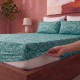 Imprimer Itsy-Bitsy - Leaf Printed Fitted Bedsheet (Aqua Blue)