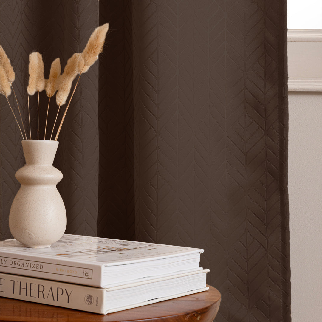 Fort Essential Embossed - Rod Pocket Black Backing Blackout Curtain (Brown)