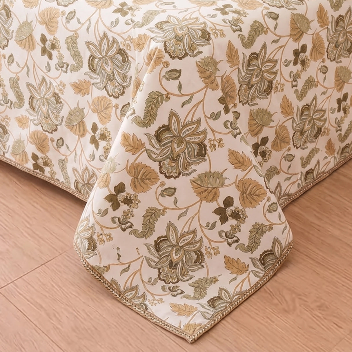 Imprimer Symphony - Floral Printed Dohar (White & Dark Camel)