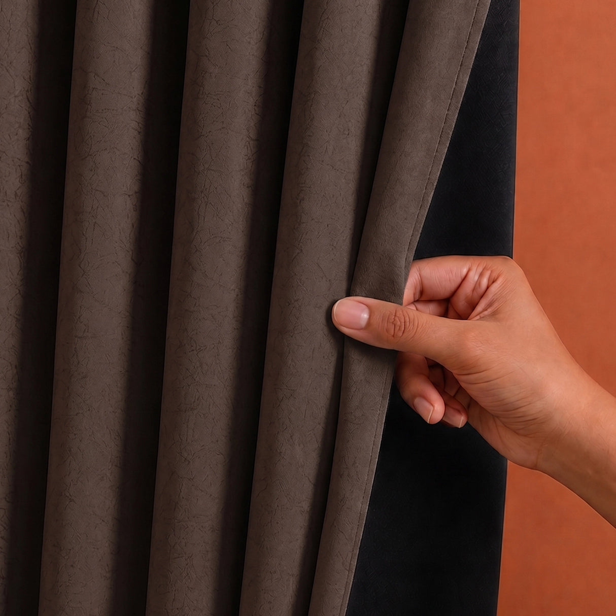 Fort Essential Abstract - Eyelet Black Backing Blackout Curtain (Brown)