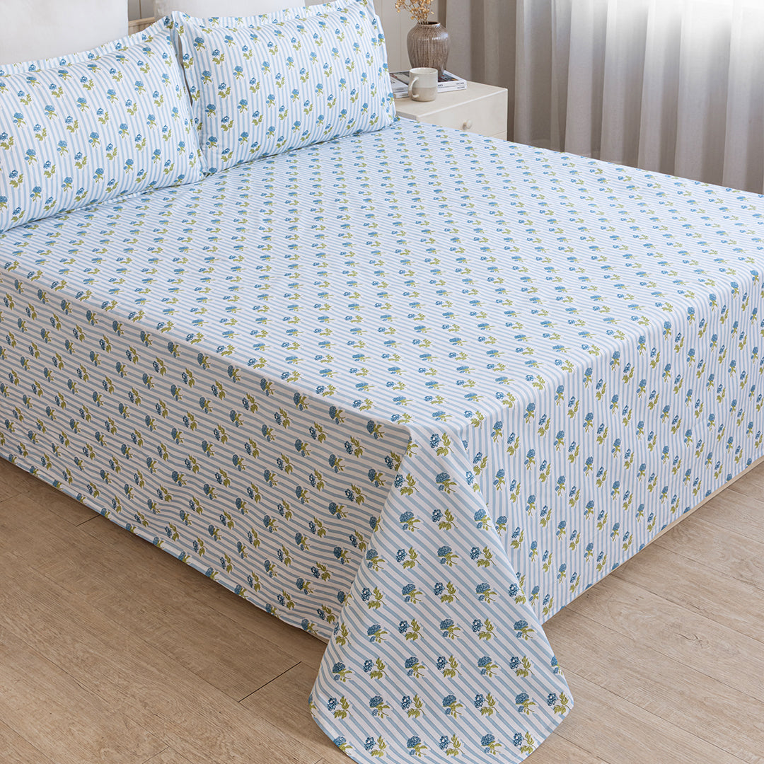 Soft Serenade - Floral Bedsheet (Blue)