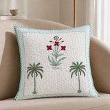 Ombre Tulip - Hand Block Print Quilted Cushion Cover (Green)