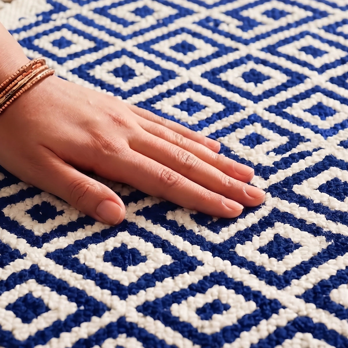 Tessitura Confetti - Diamond Cotton Rug (Blue & White)