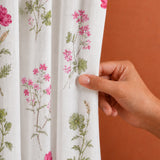 Pink Floral Printed Rod Pocket Duck Curtain