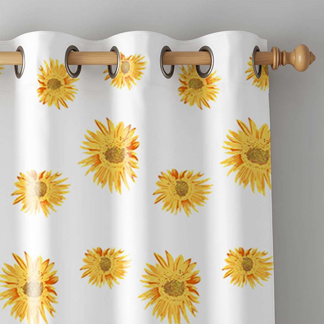 Yellow Sunflower Printed Eyelet Duck Curtain