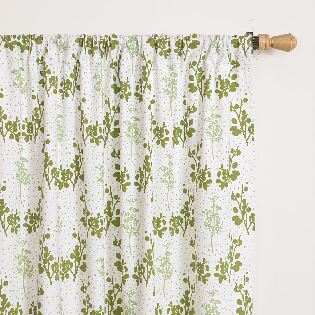 White Floral Botanic Hush Rod Pocket Printed duck Curtain
