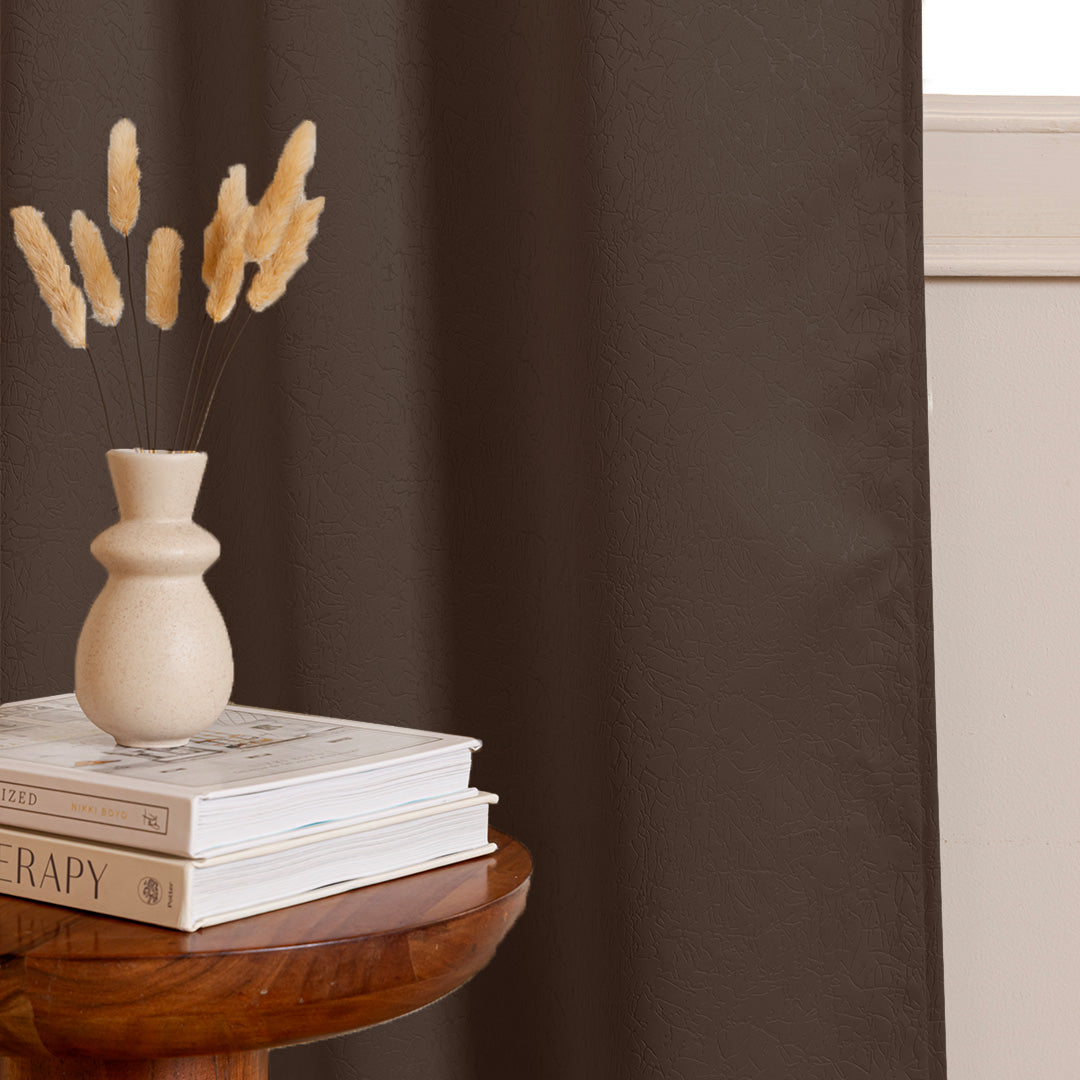 Fort Essential Abstract - Rod Pocket Black Backing Blackout Curtain (Brown)