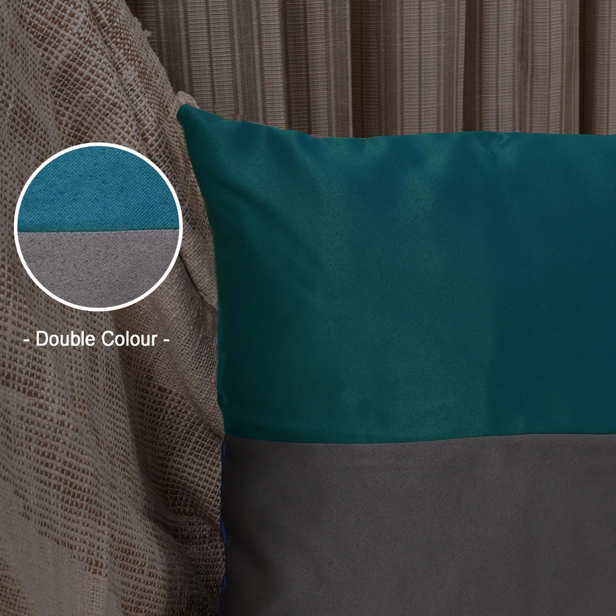 Double Color Pattern Cushion Cover (Blue & Grey)