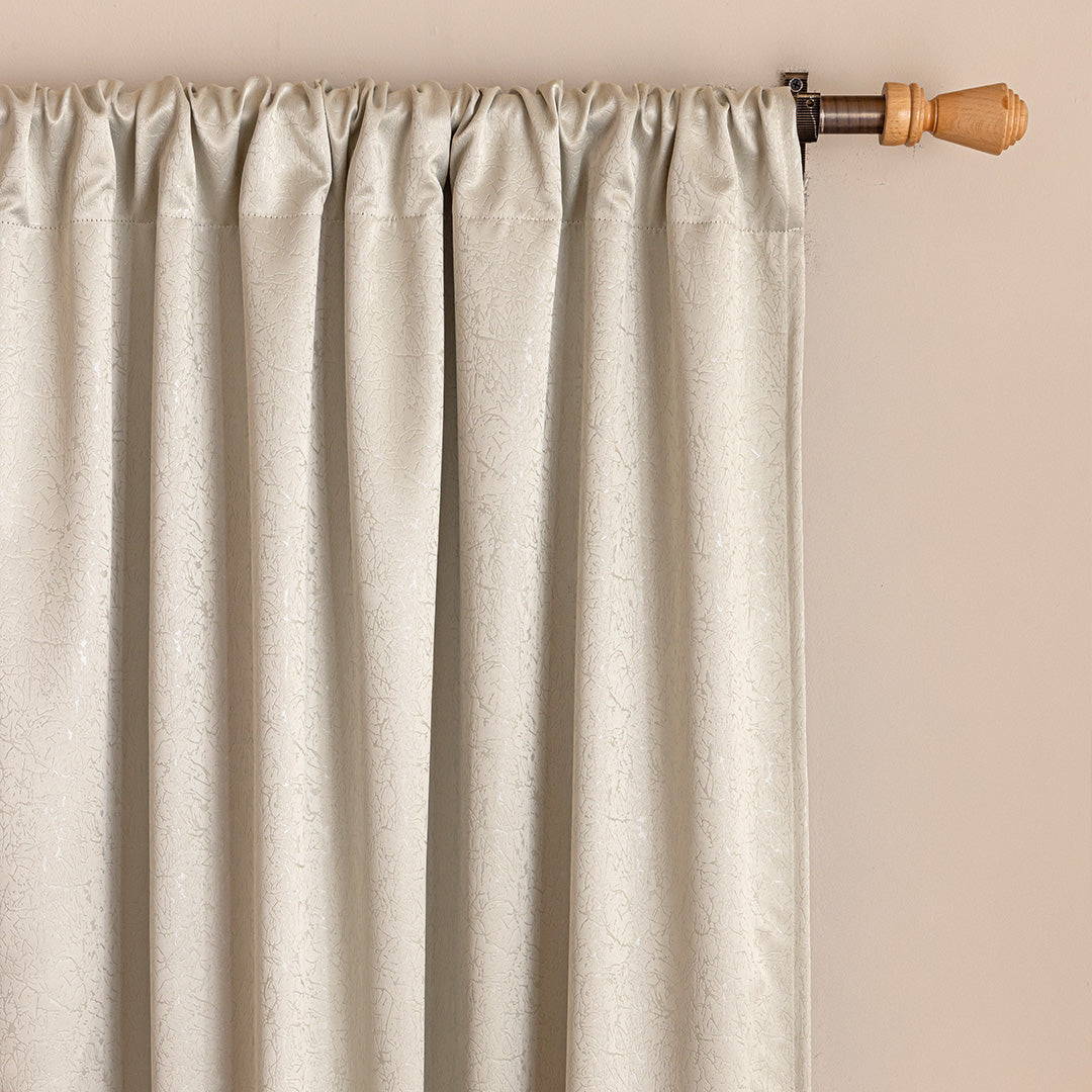 Fort Essential Abstract - Rod Pocket Black Backing Blackout Curtain (Off White)