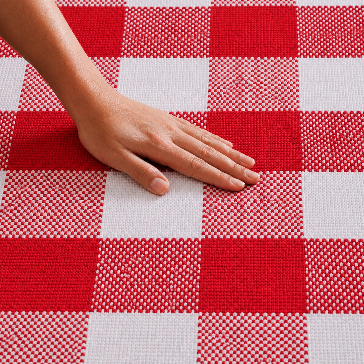 Breton Shadowplay - Plaid Rug (Red & White)
