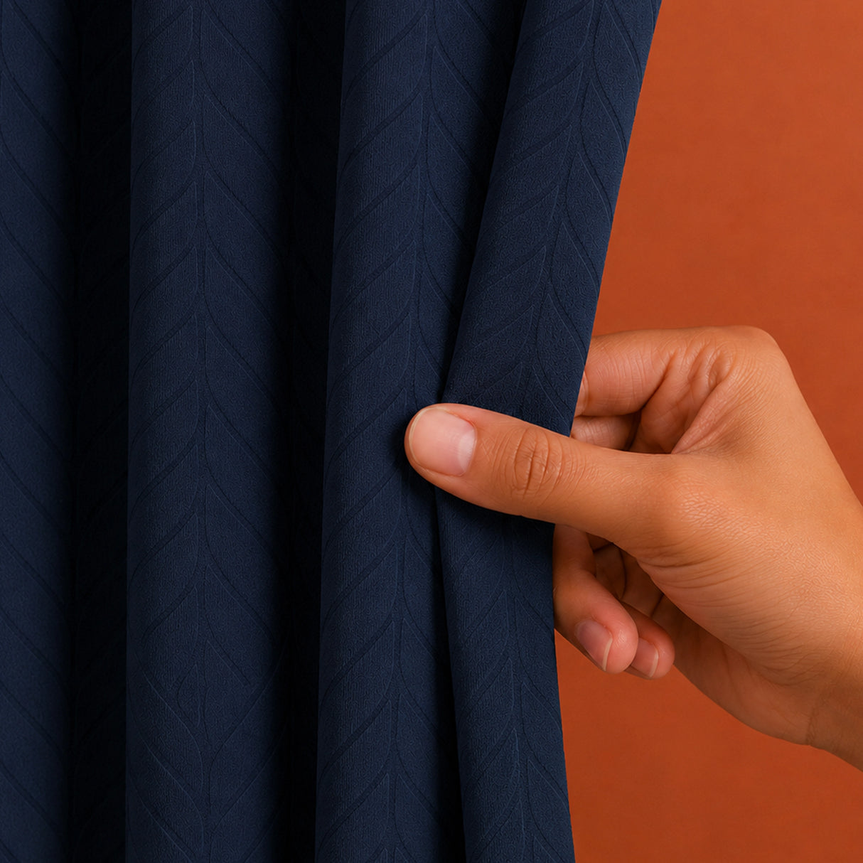 Fort Essential Embossed - Eyelet Black Backing Blackout Curtain (Navy Blue)