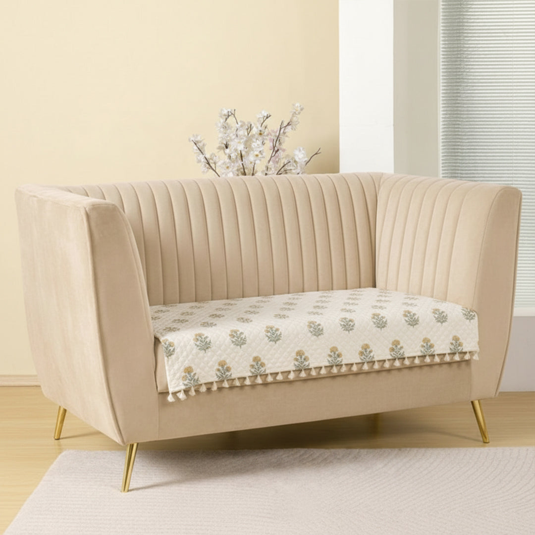 Meadow Bloom - Printed Sofa Cover (White)