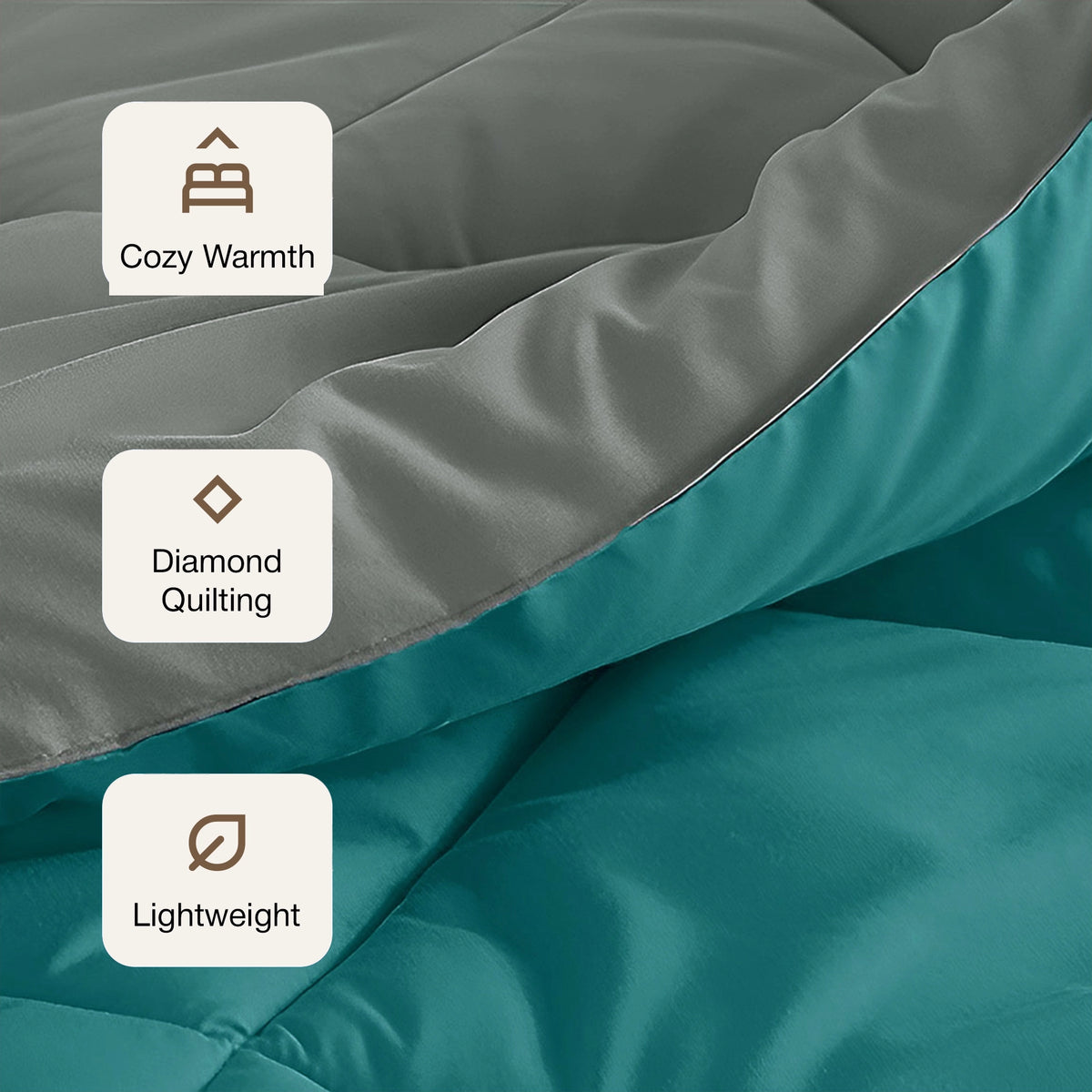 Fort - Box Stitch Duvet Comforter (Teal & Light Grey)