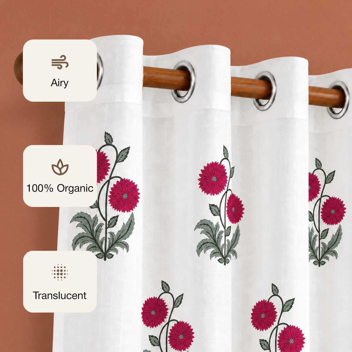 Fort Absolute - Eyelet Red Rose Sheer Curtain