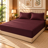 Premium Poly Satin Fitted Bedsheet – Soft, Smooth & Snug Fit, Burgundy