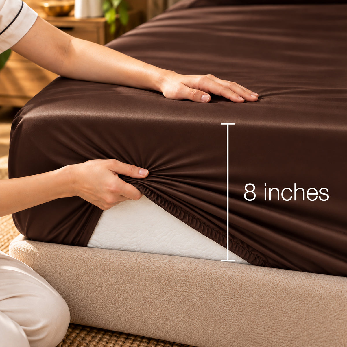 Premium Poly Satin Fitted Bedsheet – Soft, Smooth & Snug Fit, Chocolate Brown