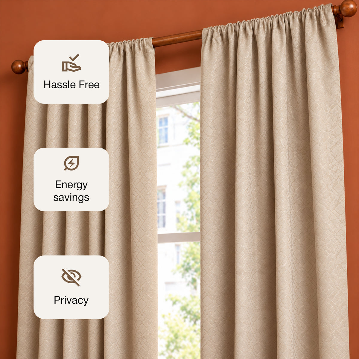 Opaline Beige Embossed Blackout Curtain (Rodpocket)