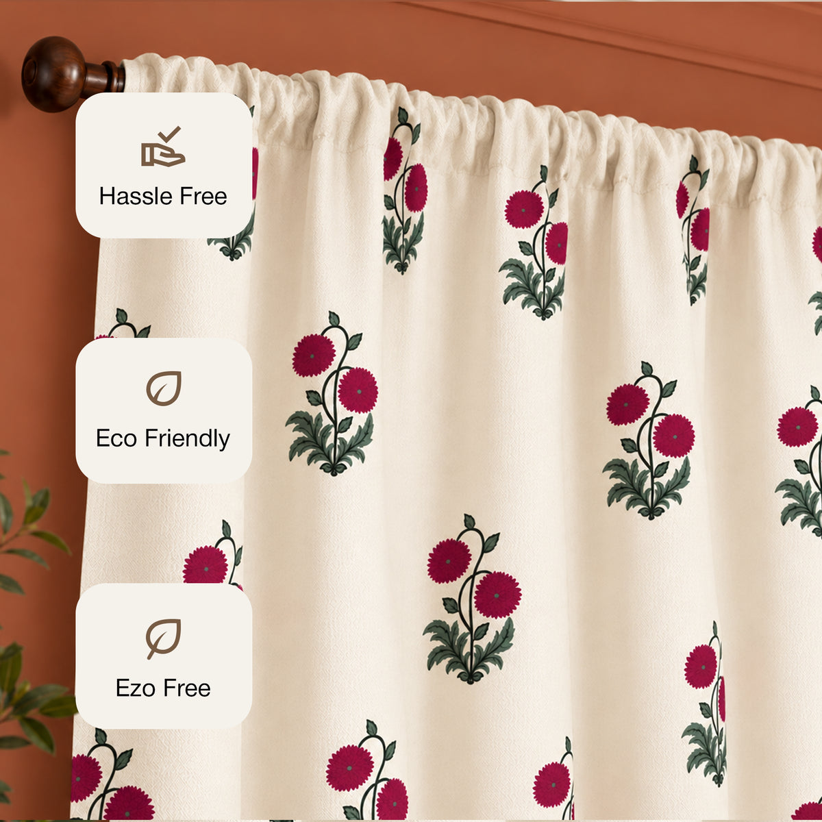 Red Rose Printed Rod Pocket Duck Curtain