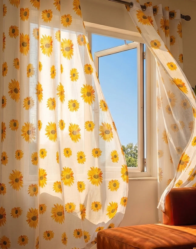 Imprimer Blooming Sunflowers - Printed Sheer Eyelet Curtain