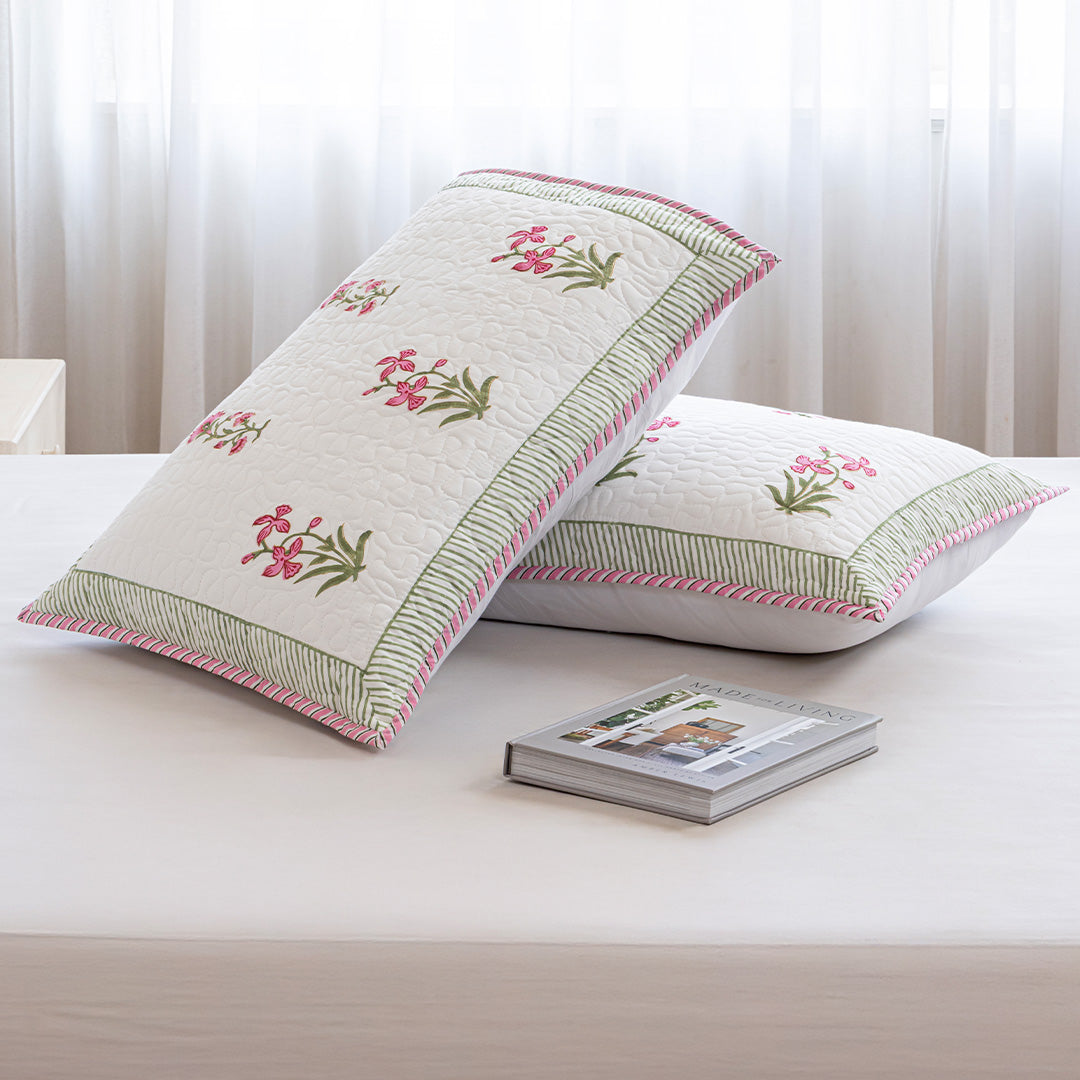 Floral Pink Quilted Pillow Covers