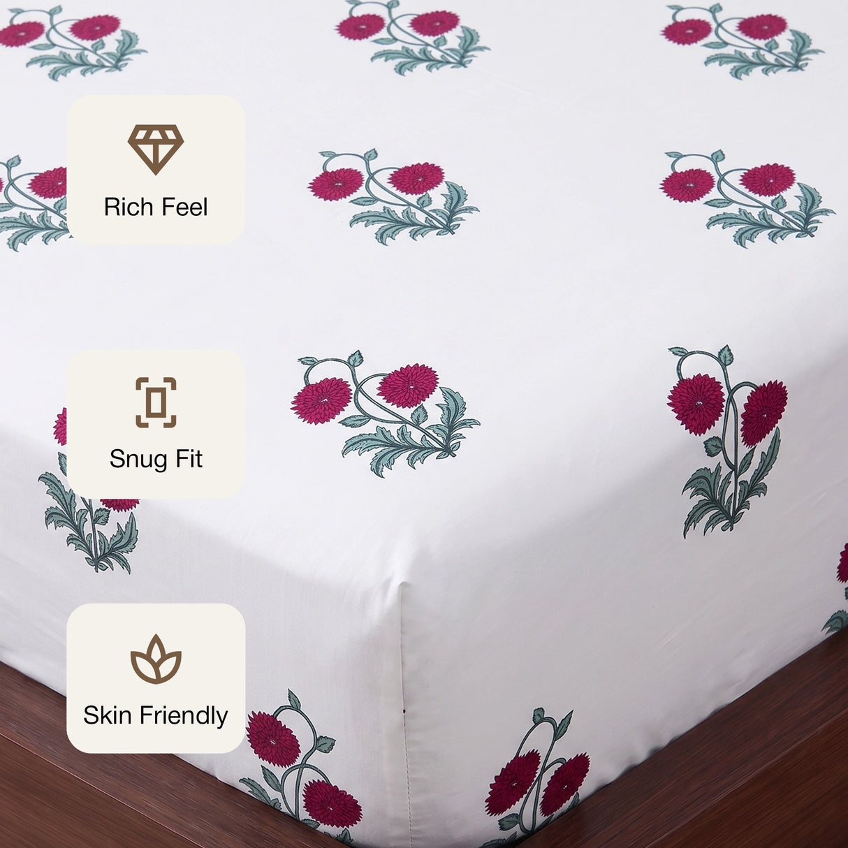 Imprimer Vignette - Floral Printed Fitted Bedsheet (Red)