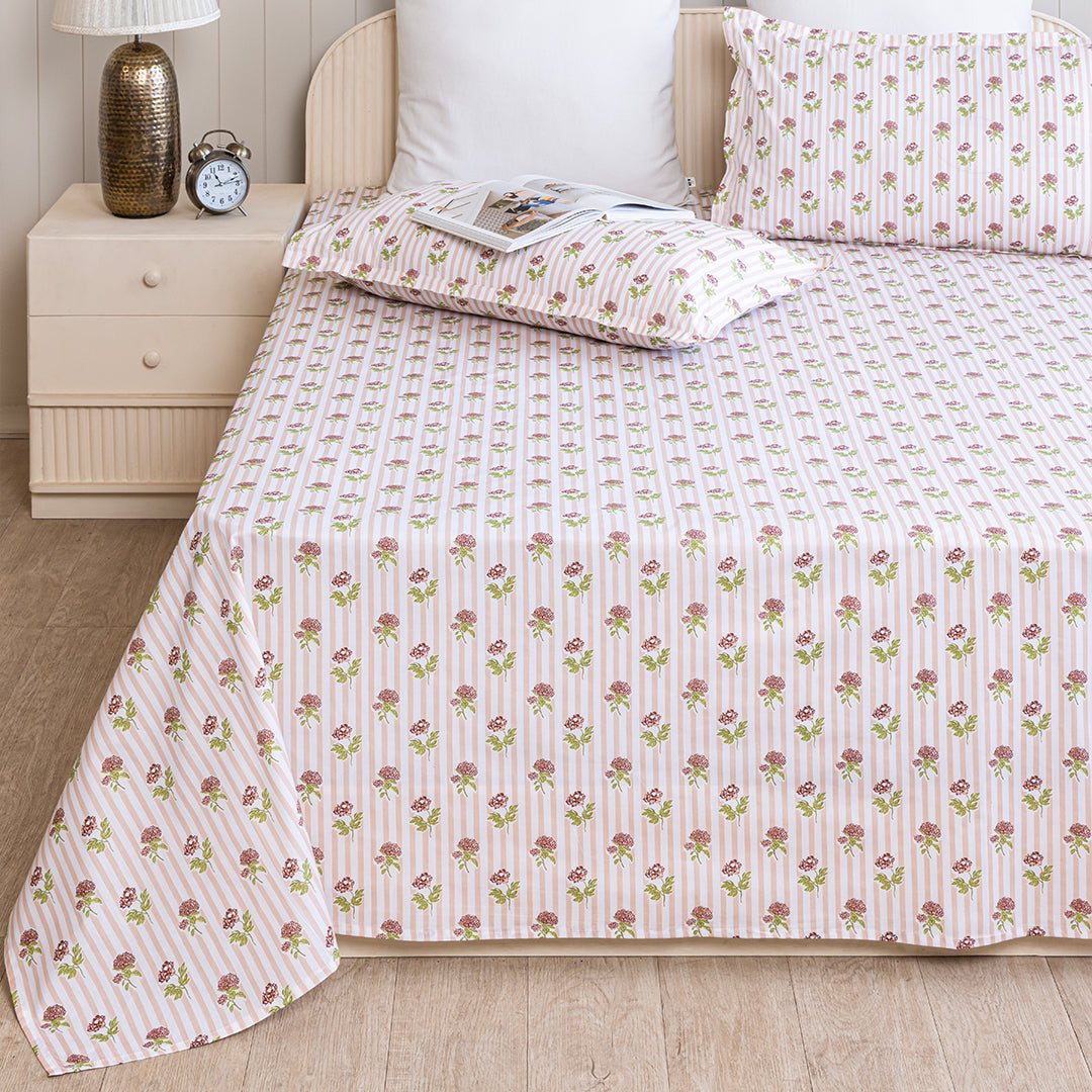 Soft Serenade - Floral Bedsheet (Peach)