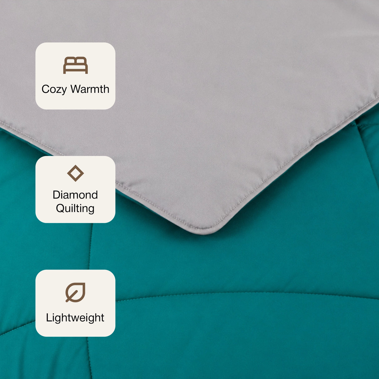 Fort - Box Stitch Duvet Comforter (Teal & Light Grey)