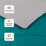 Fort - Box Stitch Duvet Comforter (Teal & Light Grey)