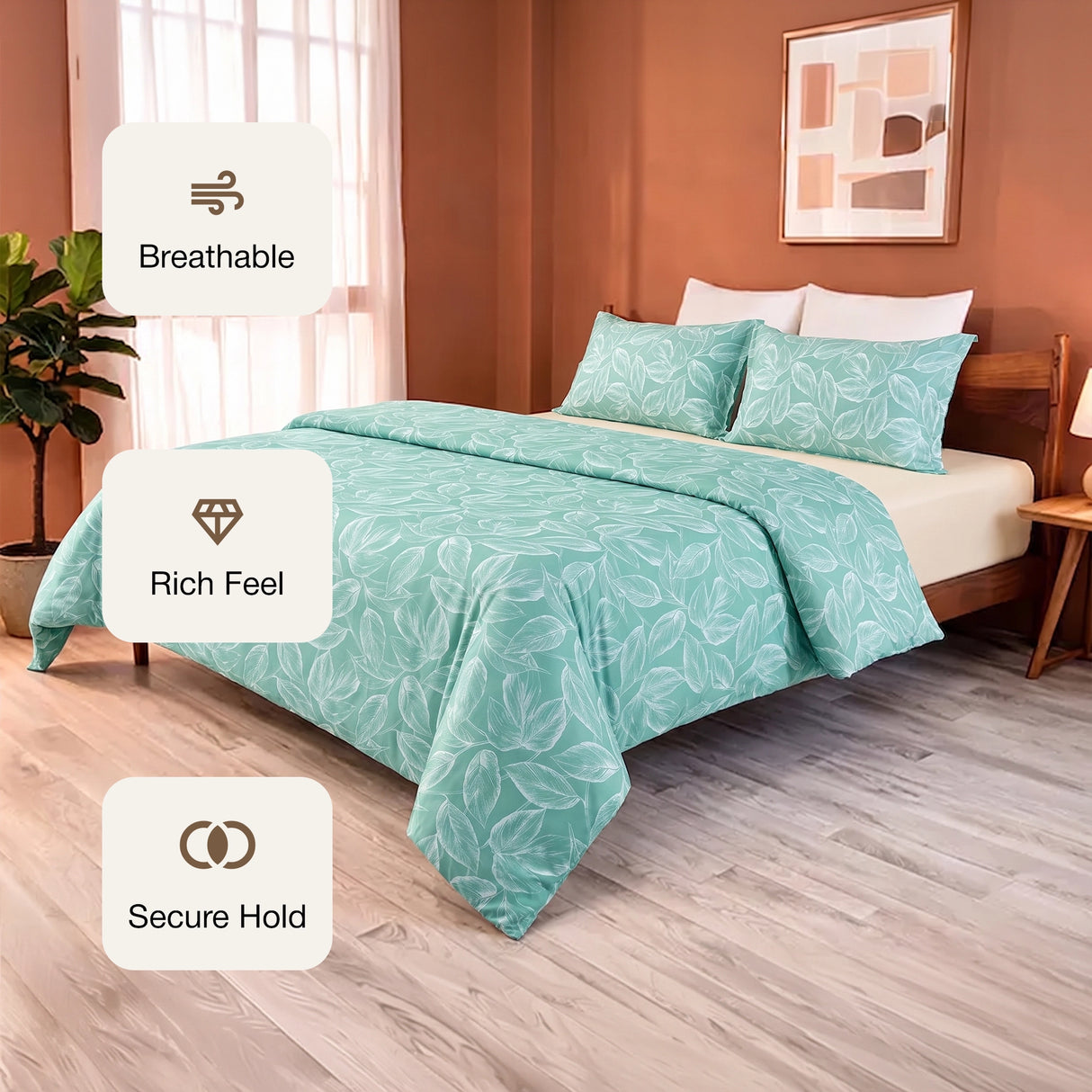 Imprimer Lilac - Leaf Printed Duvet Cover (Aqua Blue)