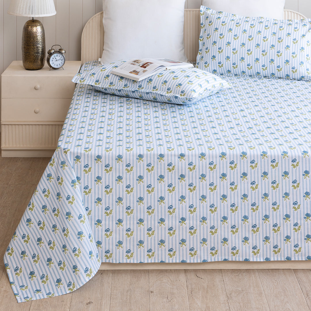 Soft Serenade - Floral Bedsheet (Blue)