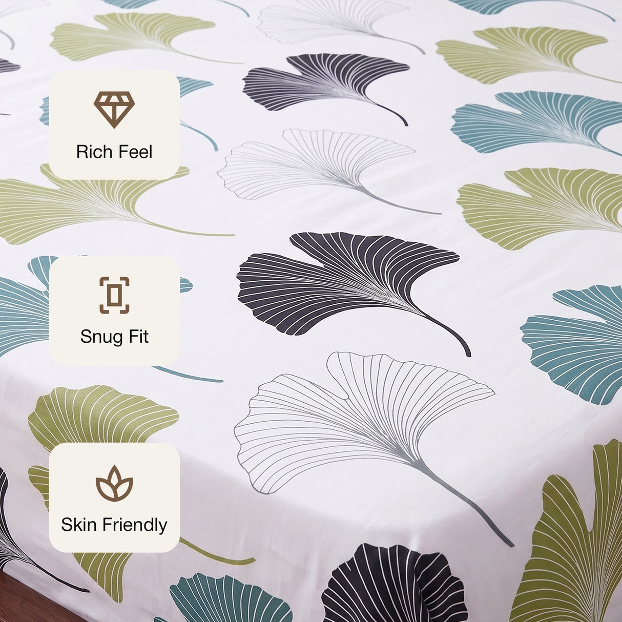 Imprimer Ginkyo - Floral Printed Fitted Bedsheet (Blue & Green)