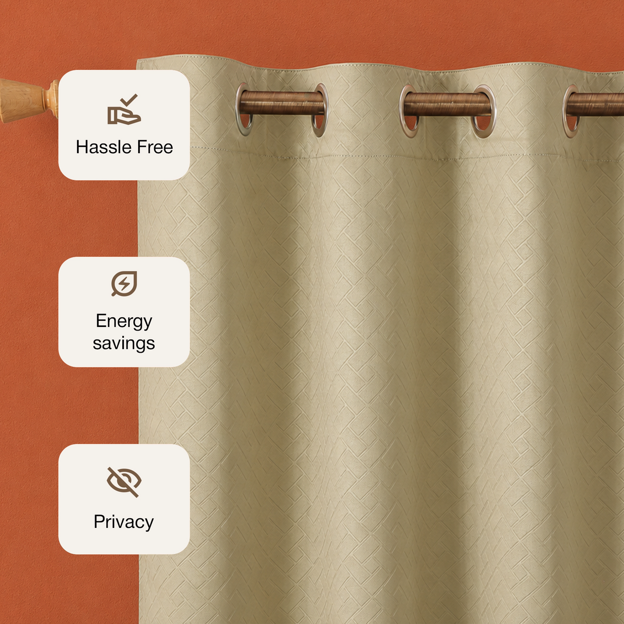 Beige Embossed Blackout Curtain (Brick Lace - Eyelet)