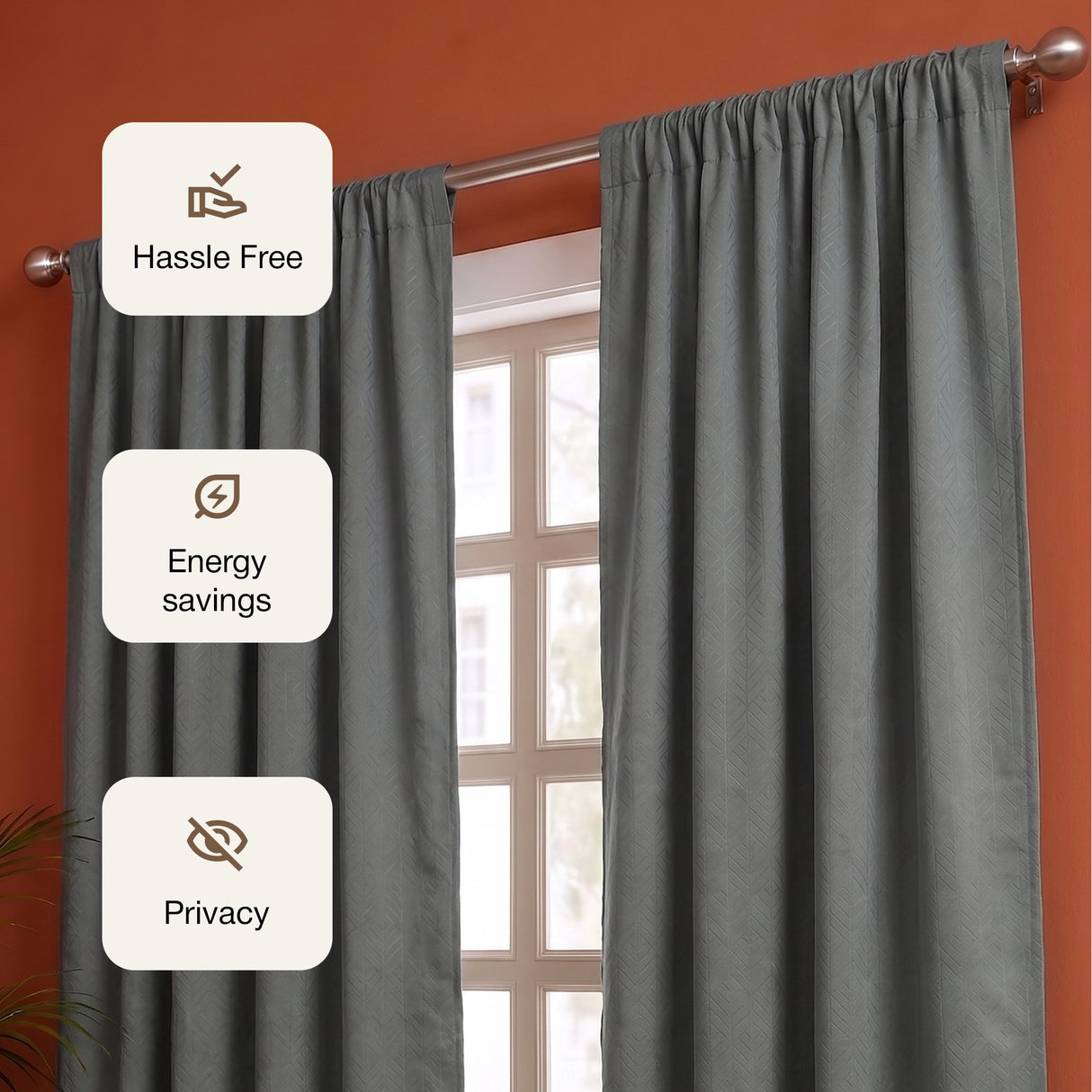 Fort Essential Embossed - Rod Pocket Black Backing Blackout Curtain (Grey)