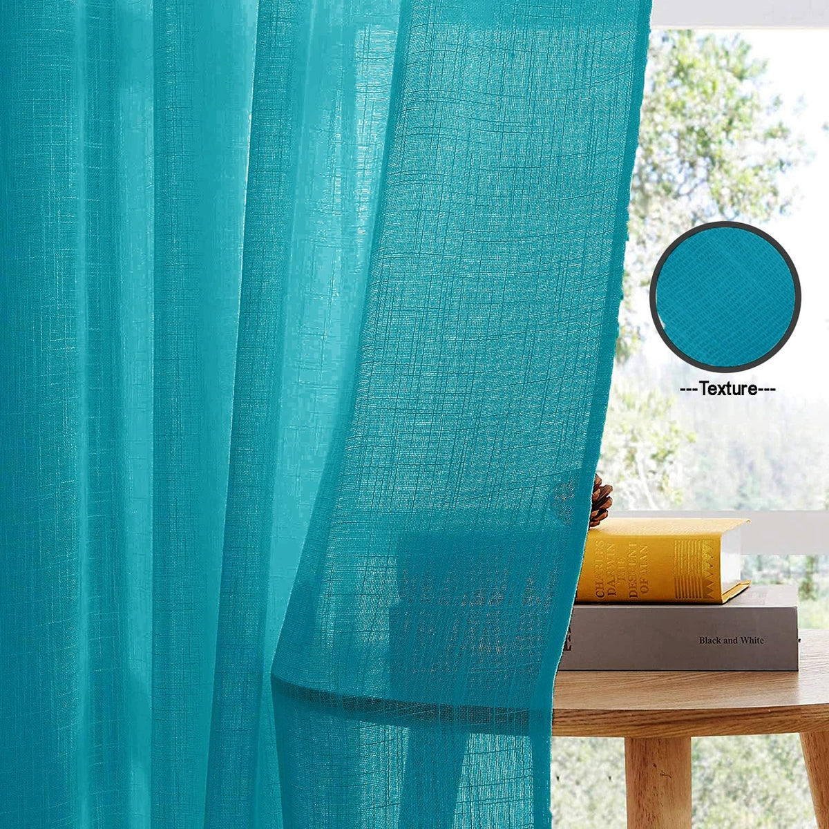 Cotton Solid Sheer Curtains (Blue)