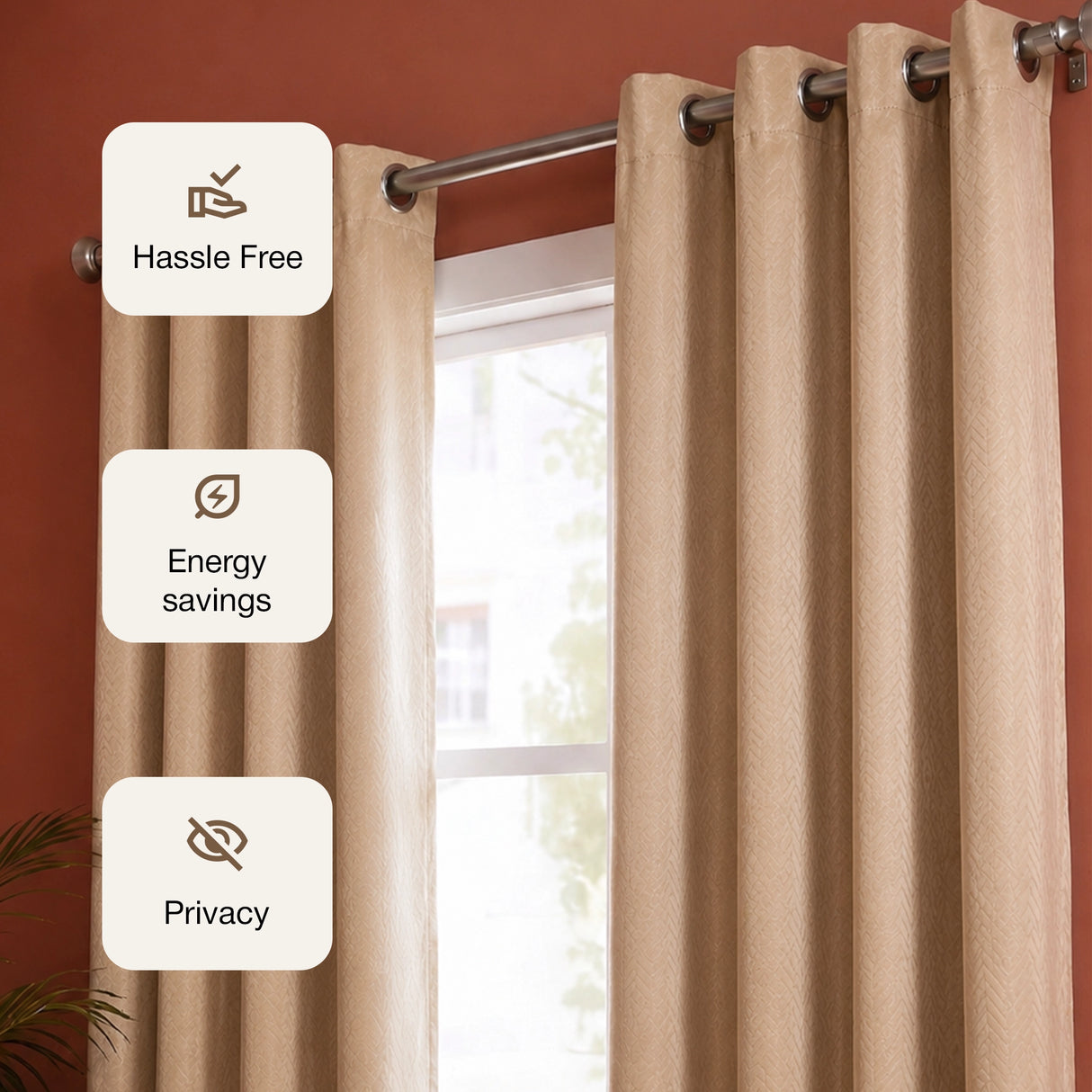 Fort Essential Embossed - Eyelet Black Backing Blackout Curtain (Beige)