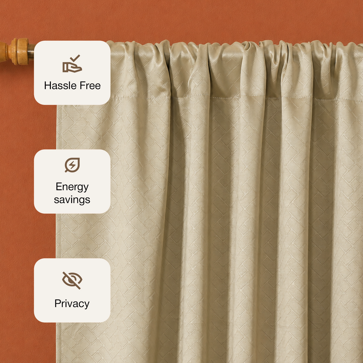 Beige Embossed Blackout Curtain (Brick Lace - Rod Pocket)