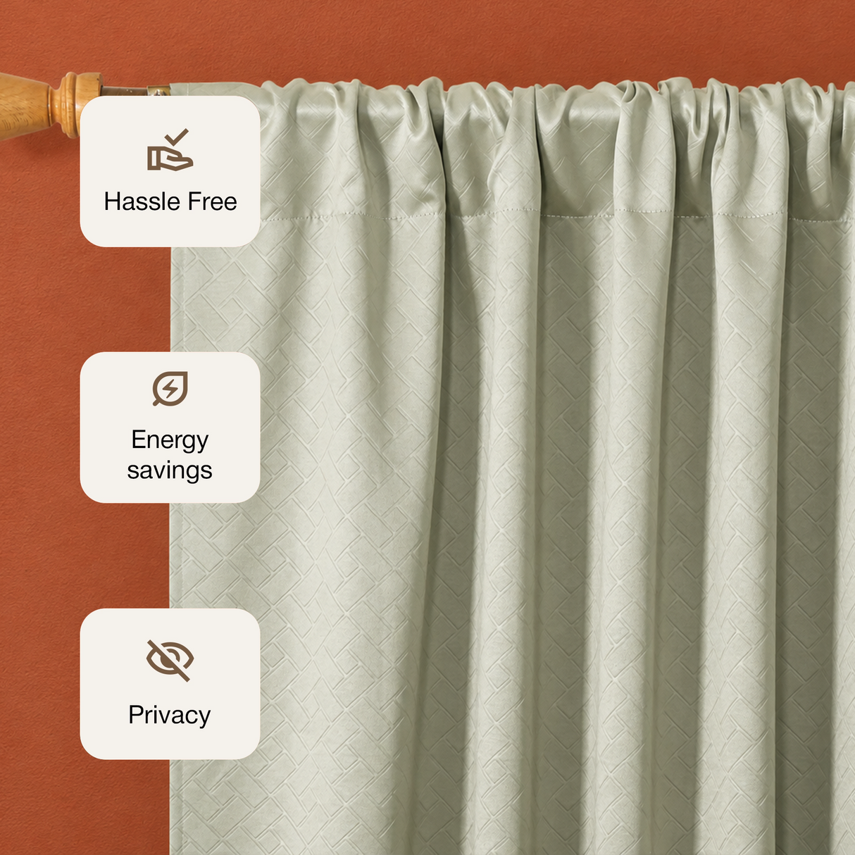 Off White Embossed Blackout Curtain (Brick Lace - Rod Pocket)
