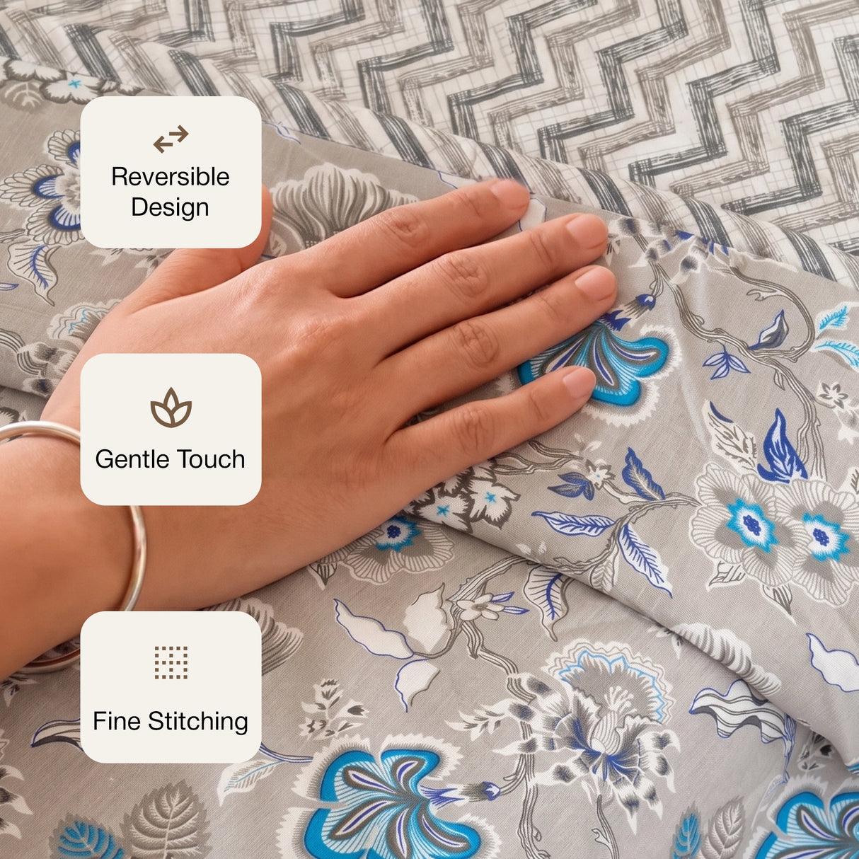 Imprimer Kaleidoscope - Chevron Bloom Printed Dohar (Light Grey & White)