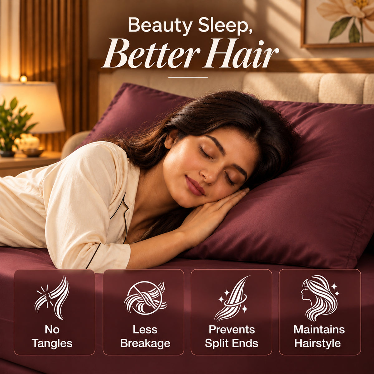 Premium Poly Satin Fitted Bedsheet – Soft, Smooth & Snug Fit, Burgundy