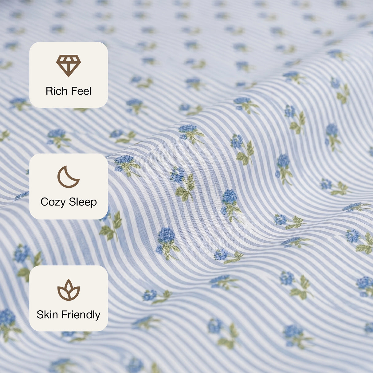 Soft Serenade - Floral Bedsheet (Blue)