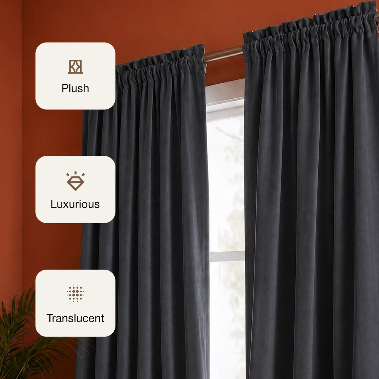 Fort Royal - Rod Pocket Velvet Curtain (Grey)