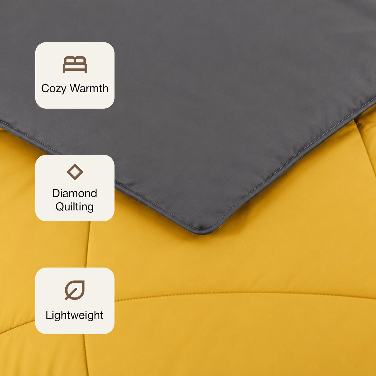 Fort - Box Stitch Duvet Comforter (Mango Yellow & Dark Grey)