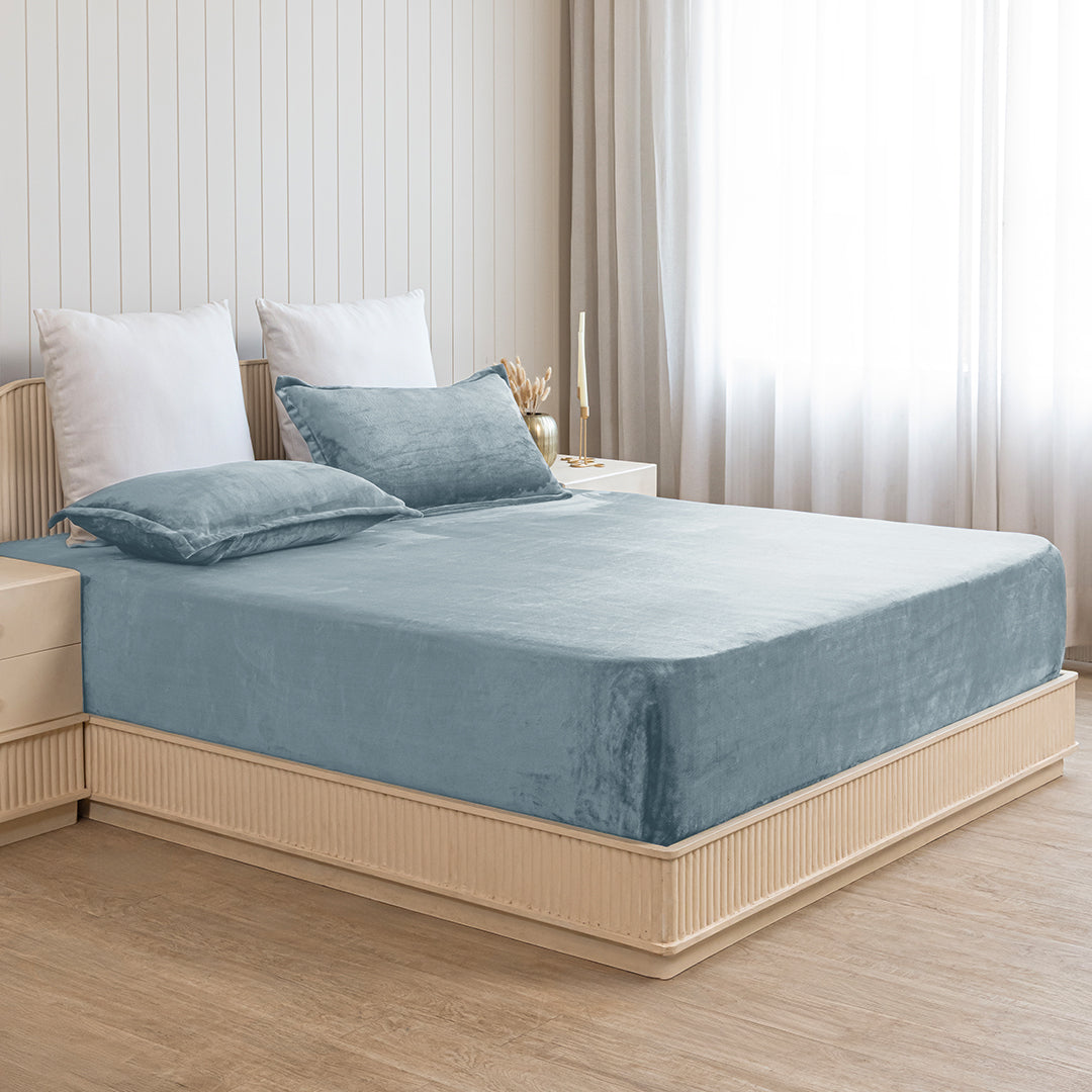Homemonde Lightweight - Fleece Fitted Bedsheet (Frost Blue)