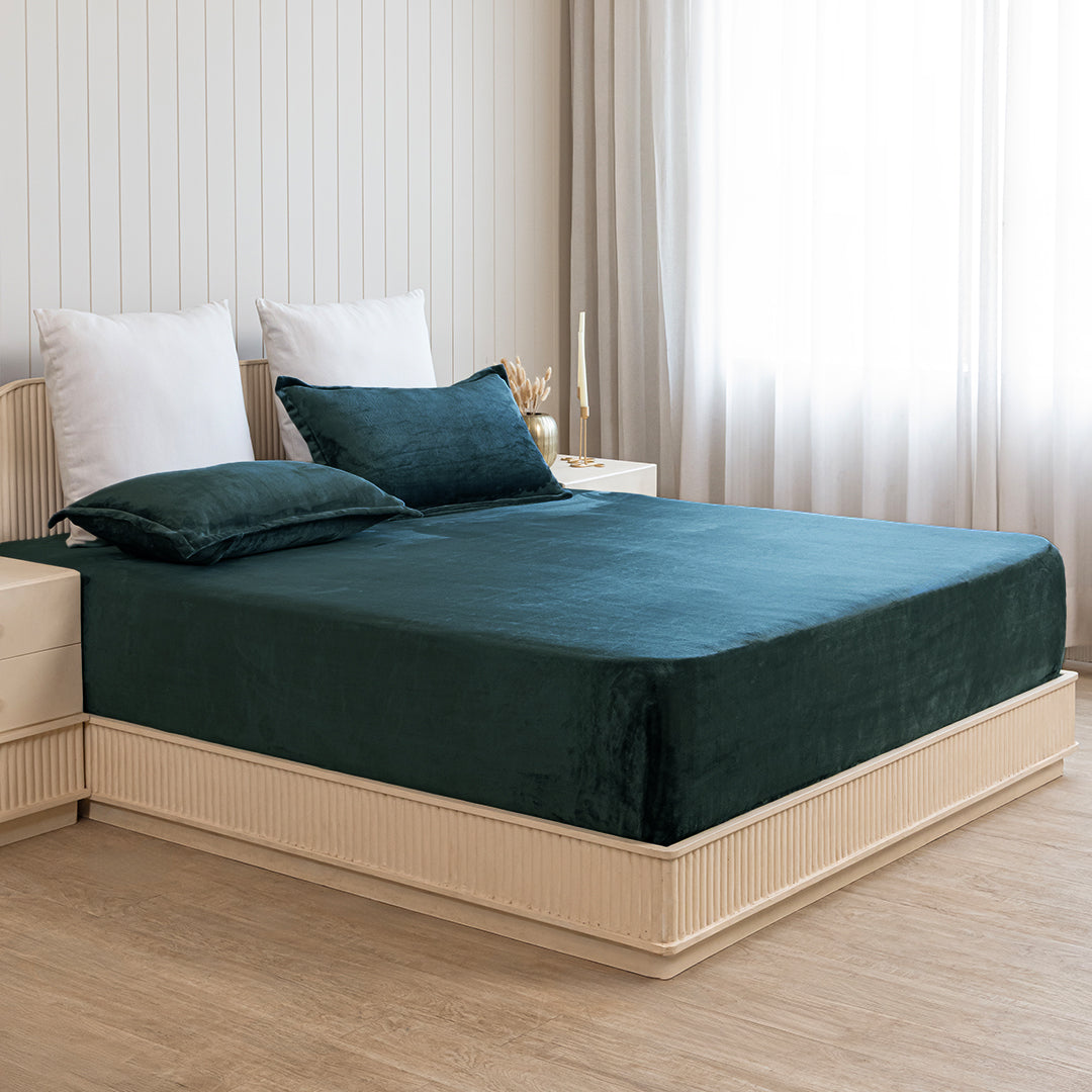 Homemonde Lightweight - Fleece Fitted Bedsheet (Emerald Green)