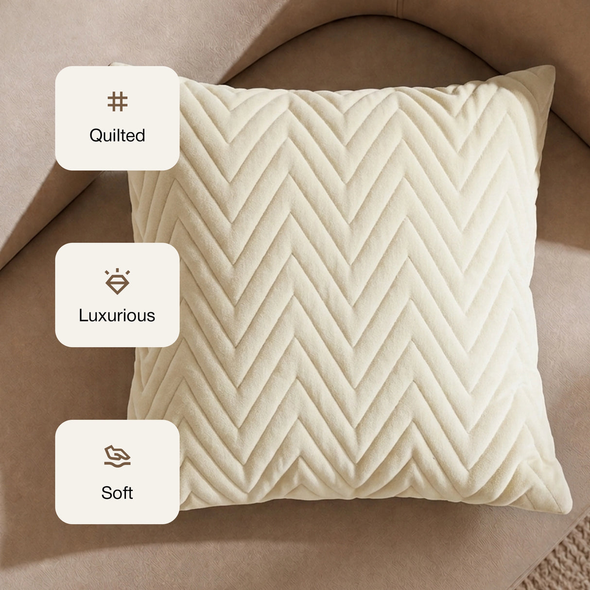 Fort Sawtooth - Quilted Velvet Cushion Cover (Ivory)