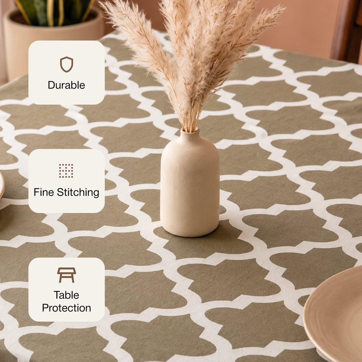 Imprimer Quatrefoil - Printed Dining Table Cover (Grey)