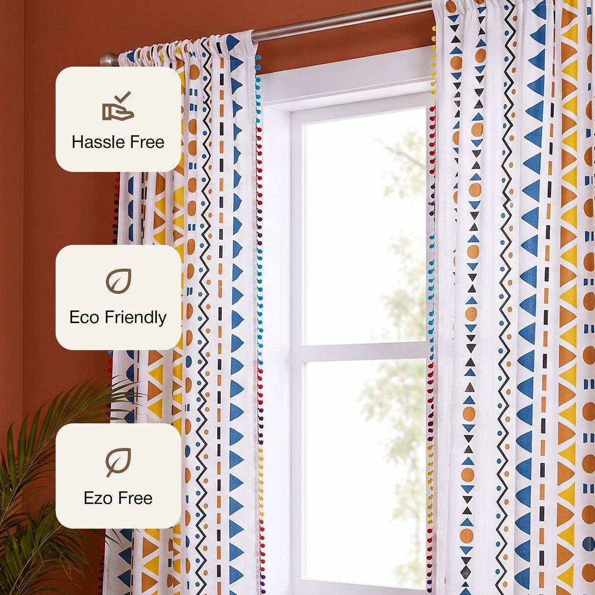 Imprimer Handpicked Santo - Rod Pocket Printed Semi Blackout Curtain (Multicolor)